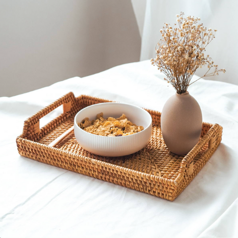 Khay Mây Chữ Nhật Tay Cầm Đựng Bình Trà, Đựng Đồ Ăn Trang Trí - Rattan Tray giá 235,000 đang rẻ nhất thị trường