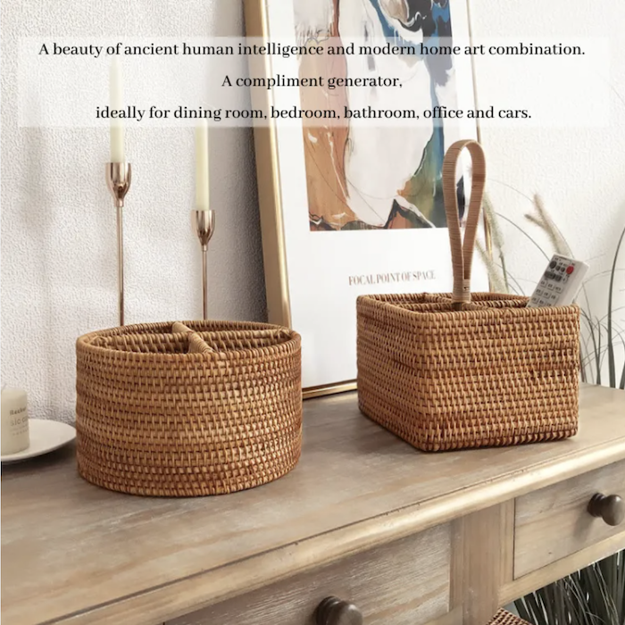 ảnh của sản phẩm Giỏ Mây Đựng Đồ 4 Ngăn Có Tay Cầm - Rattan Utensil Holder số 7