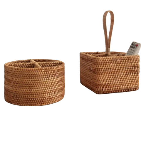 hình ảnh của sản phẩm Giỏ Mây Đựng Đồ 4 Ngăn Có Tay Cầm - Rattan Utensil Holder