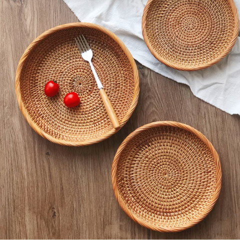 Dĩa mây đựng đồ - Dĩa mây guột decor trang trí - Rattan Plate giá 110,000 đang rẻ nhất thị trường