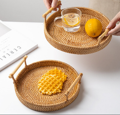 Khay Mây Tròn có Tay Cầm Đựng Đồ Ăn - Khay Mây Guột Trang Trí Decor - Rattan Tray giá 100,000 đang rẻ nhất thị trường