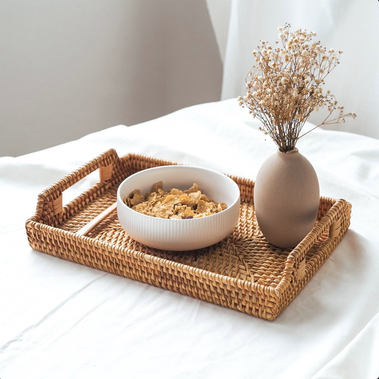 Khay Mây Chữ Nhật Tay Cầm Đựng Bình Trà, Đựng Đồ Ăn Trang Trí - Rattan Tray giá 235,000 đang rẻ nhất thị trường