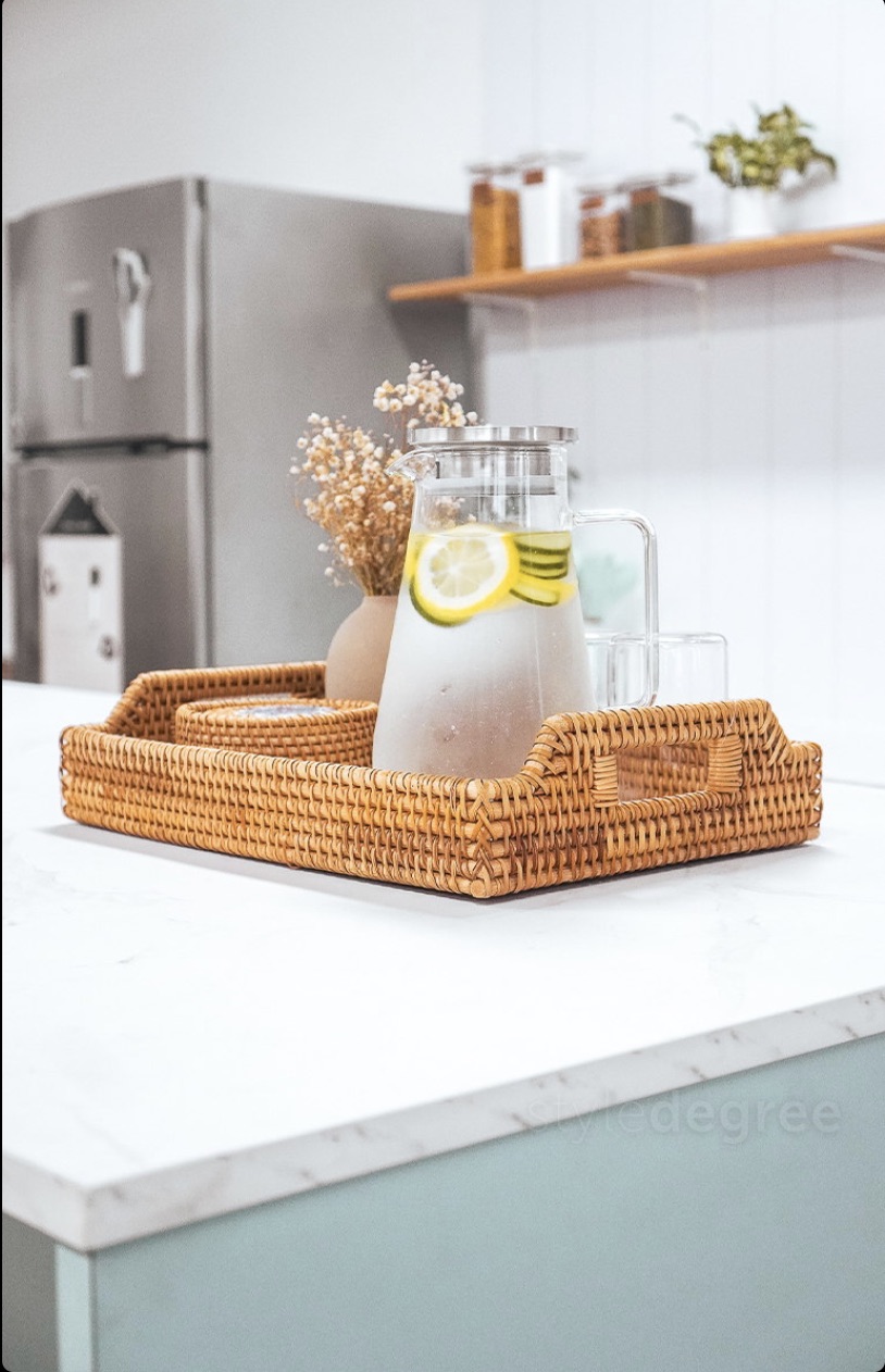 ảnh của sản phẩm Khay Mây Chữ Nhật Tay Cầm Đựng Bình Trà, Đựng Đồ Ăn Trang Trí - Rattan Tray số 4
