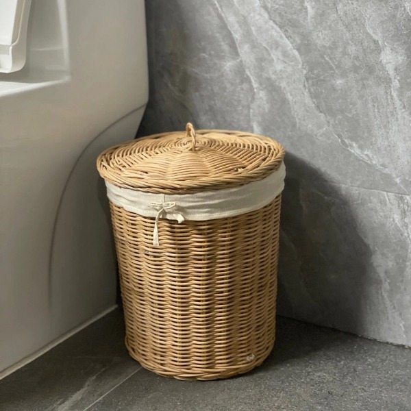ảnh của sản phẩm Thùng Sọt Mây - Thùng Rác Mây để toilet có lót nắp và lót vải số 4