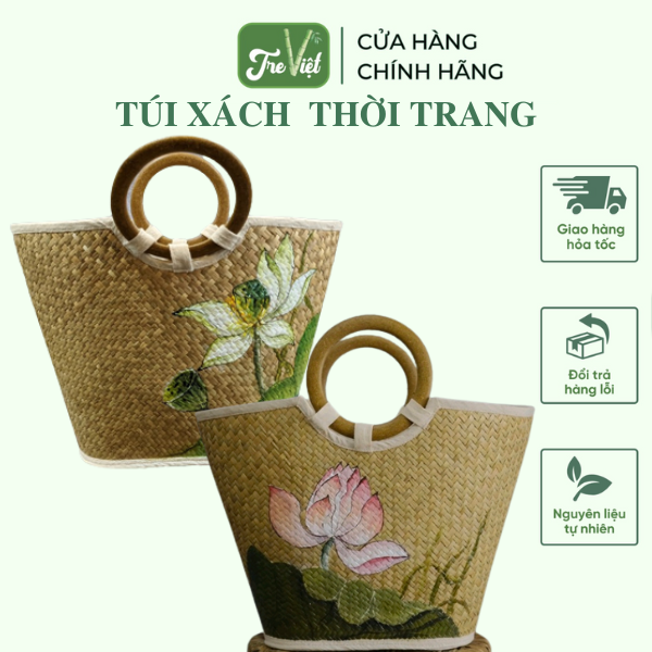 ảnh của sản phẩm Túi xách quai gỗ vẽ hoa sen đẹp số 6