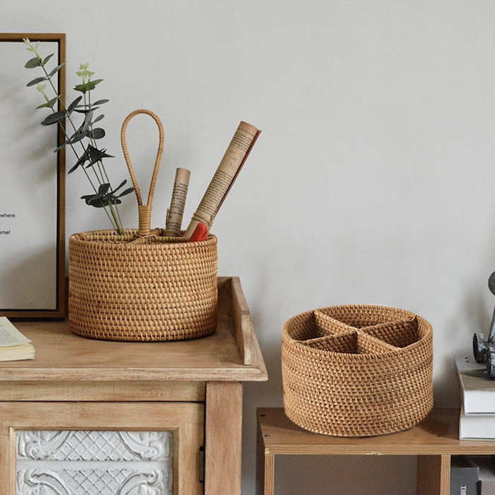 ảnh của sản phẩm Giỏ Mây Đựng Đồ 4 Ngăn Có Tay Cầm - Rattan Utensil Holder số 4