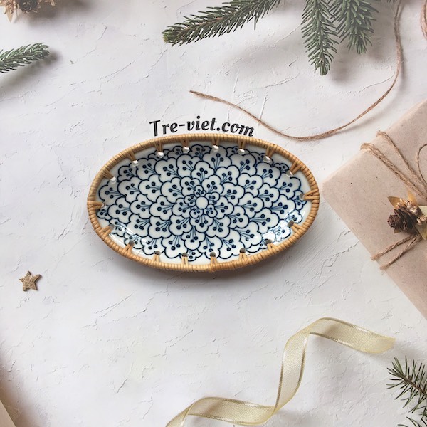 ảnh của sản phẩm Đĩa Sứ Đan Mây - Đĩa Mây Oval Kết Hợp Gốm Sứ số 7
