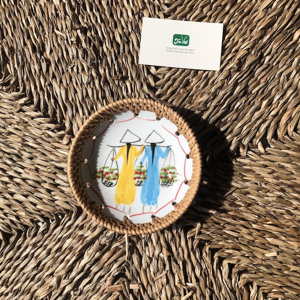 ảnh của sản phẩm Dĩa sứ tròn đan mây - Đĩa sứ viền mây tre đan tay decor, đựng đồ số 9