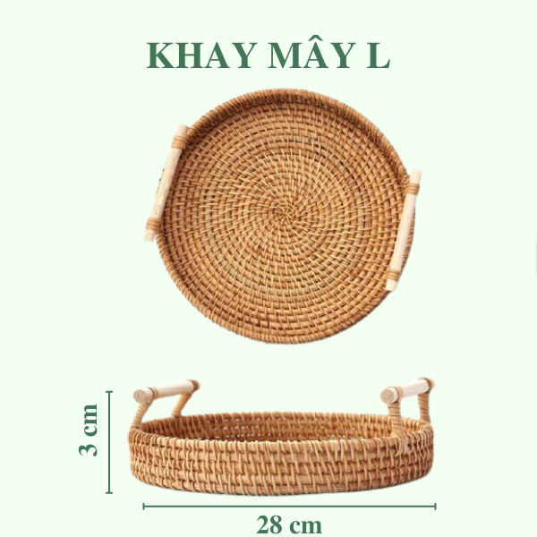 ảnh của sản phẩm Khay Mây Tròn có Tay Cầm Đựng Đồ Ăn - Khay Mây Guột Trang Trí Decor - Rattan Tray số 4