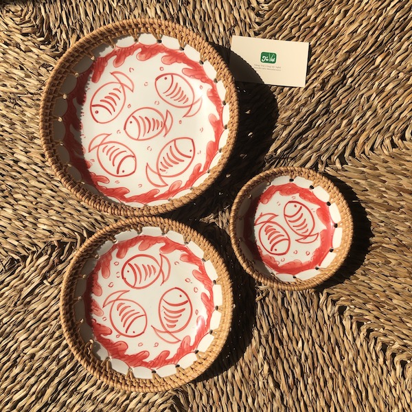 ảnh của sản phẩm Dĩa sứ tròn đan mây - Đĩa sứ viền mây tre đan tay decor, đựng đồ số 4