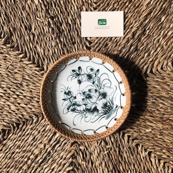 ảnh của sản phẩm Dĩa sứ tròn đan mây - Đĩa sứ viền mây tre đan tay decor, đựng đồ số 12