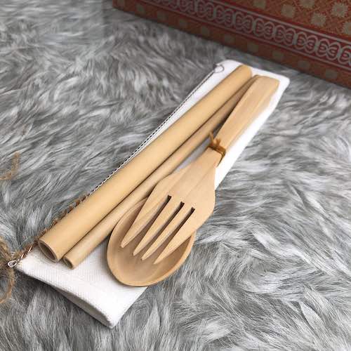 ảnh của sản phẩm Bộ ống hút tre và muỗng nĩa gỗ Thái số 4