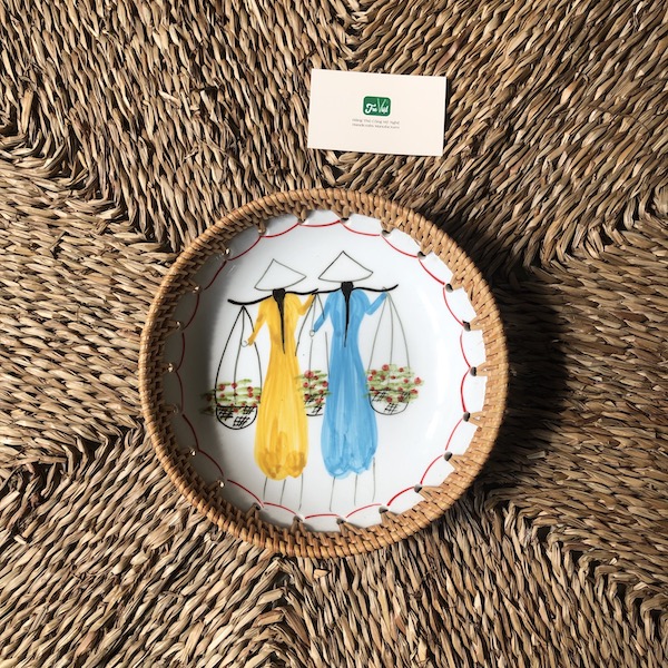 ảnh của sản phẩm Dĩa sứ tròn đan mây - Đĩa sứ viền mây tre đan tay decor, đựng đồ số 8