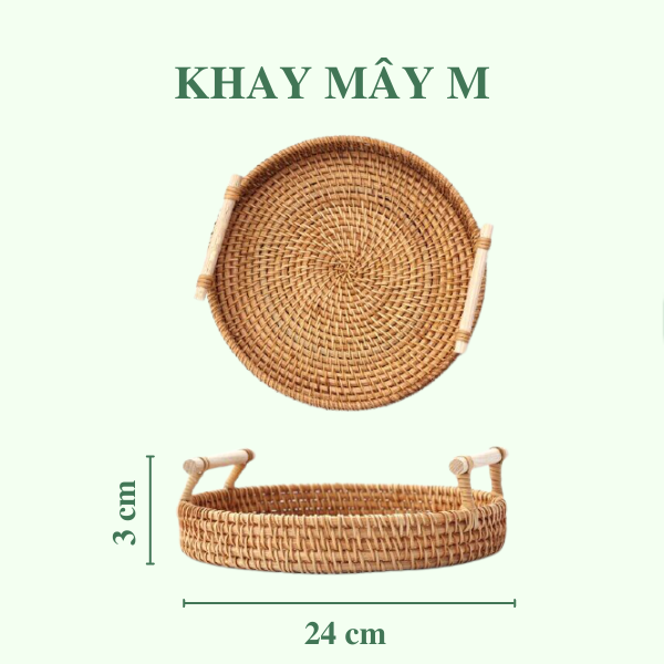 Khay Mây Tròn có Tay Cầm Đựng Đồ Ăn - Khay Mây Guột Trang Trí Decor - Rattan Tray giá 100,000 đang rẻ nhất thị trường