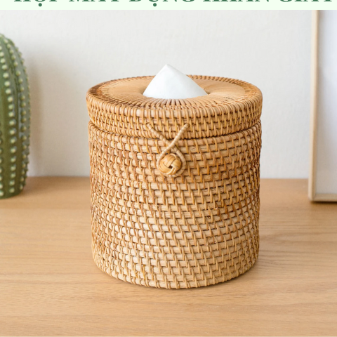 Hộp Mây Tròn Đựng Khăn Giấy - Rattan Tissue Box giá 200,000 đang rẻ nhất thị trường