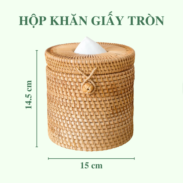 Hộp Mây Tròn Đựng Khăn Giấy - Rattan Tissue Box giá 200,000 đang rẻ nhất thị trường