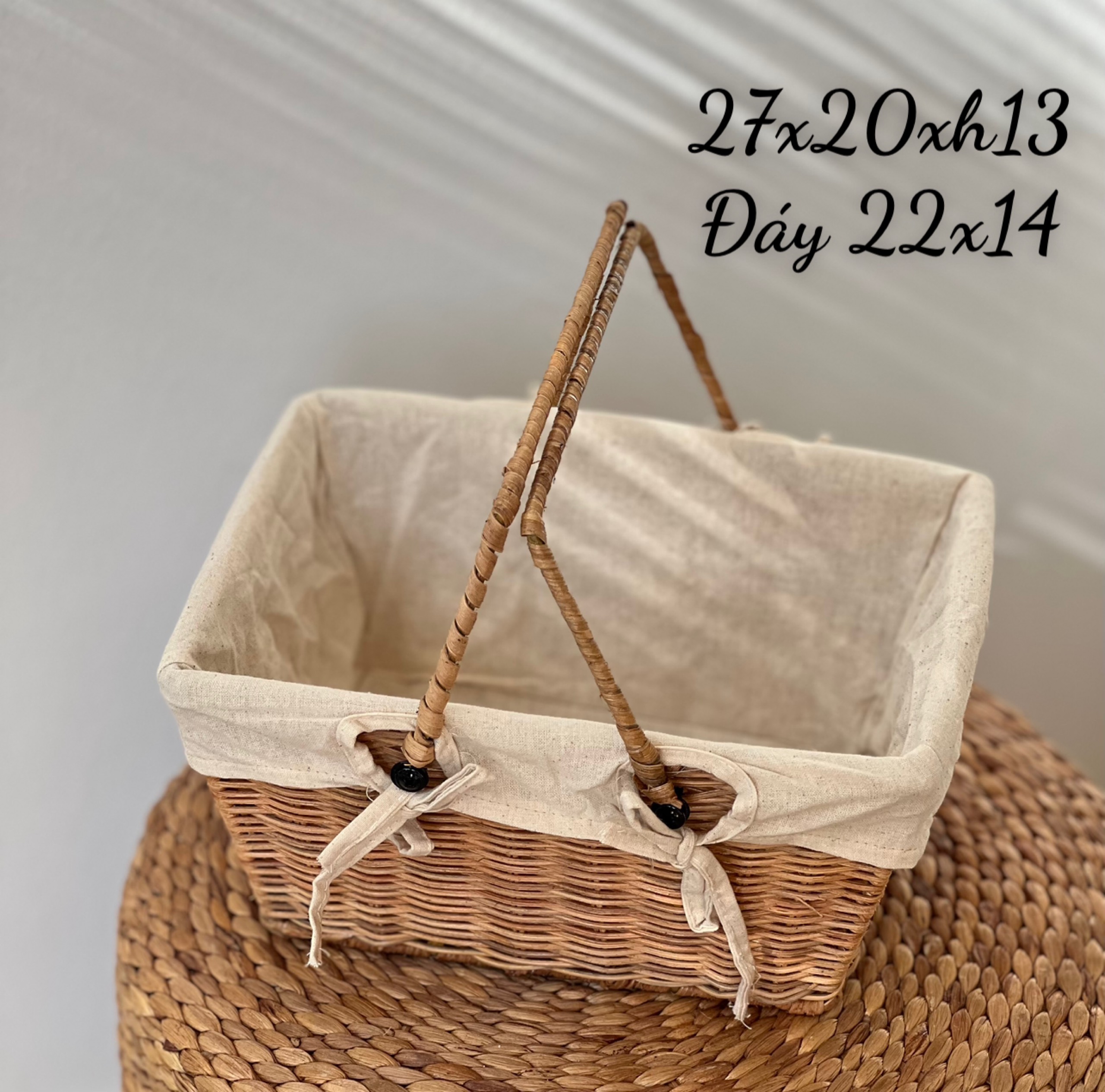 Giỏ Picnic Mây có quai có lót vải - Giỏ Mây Đi Du Lịch, Dã Ngoại để Chụp Ảnh/ Trang Trí giá 170,000 đang rẻ nhất thị trường