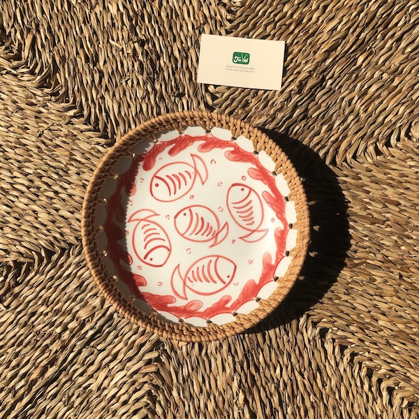 ảnh của sản phẩm Dĩa sứ tròn đan mây - Đĩa sứ viền mây tre đan tay decor, đựng đồ số 5