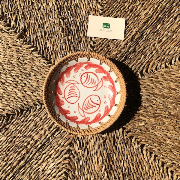 ảnh của sản phẩm Dĩa sứ tròn đan mây - Đĩa sứ viền mây tre đan tay decor, đựng đồ số 6