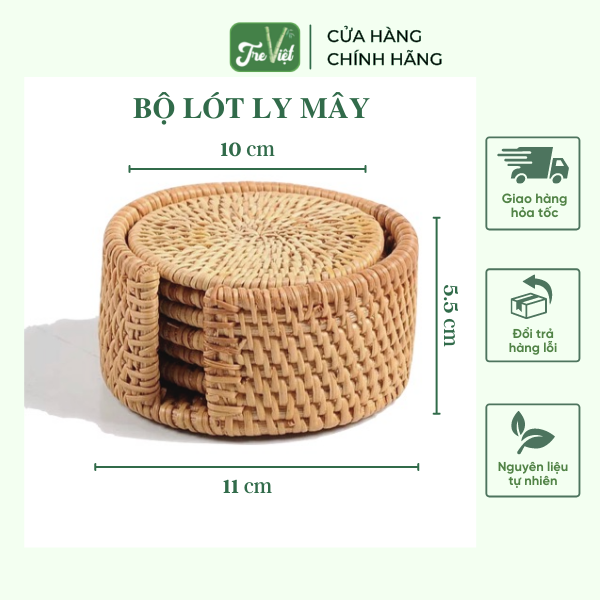 Bộ lót ly mây - Rattan Coasters Set giá 160,000 đang rẻ nhất thị trường