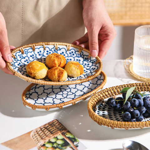 Đĩa Sứ Đan Mây - Đĩa Mây Oval Kết Hợp Gốm Sứ giá 100,000 đang rẻ nhất thị trường