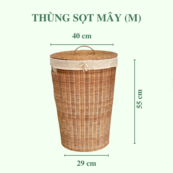 ảnh của sản phẩm Thùng Sọt Tròn Đựng Quần Áo siêu to - Thùng Đựng Đồ Mây có vải lót số 5