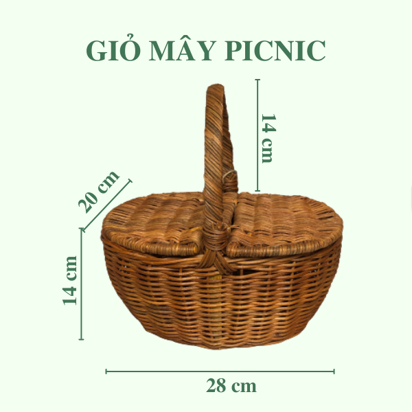 ảnh của sản phẩm Giỏ Mây Picnic Có Nắp Đựng Đồ - Giỏ Mây Đi Du Lịch, Dã Ngoại để Chụp Ảnh/ Trang Trí số 5