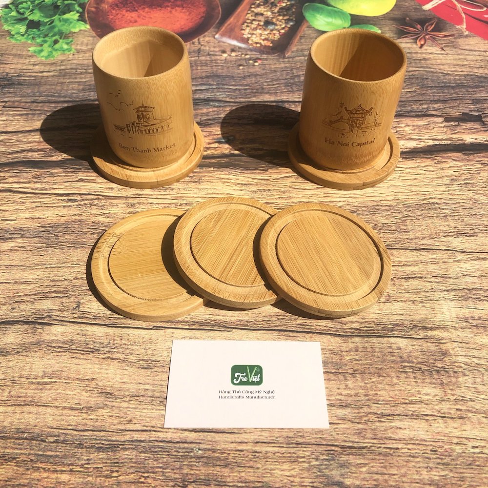 ảnh của sản phẩm Lót ly tròn có rãnh - Lót ly bằng tre D9cm - Bamboo Coaster số 5