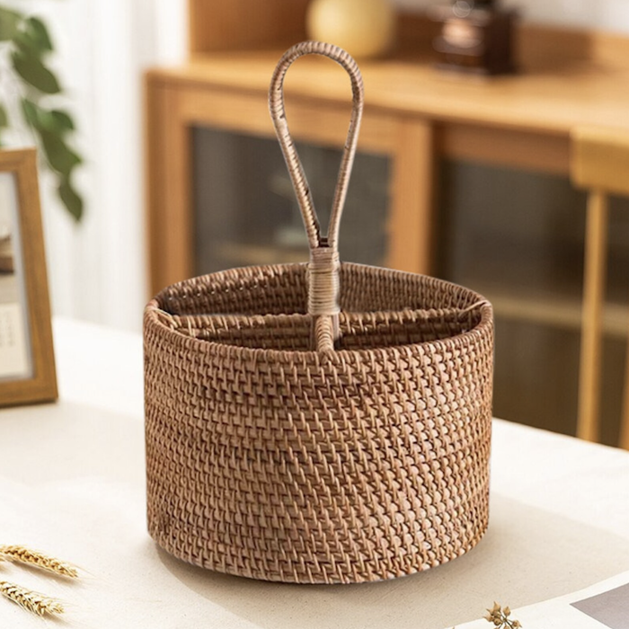 ảnh của sản phẩm Giỏ Mây Đựng Đồ 4 Ngăn Có Tay Cầm - Rattan Utensil Holder số 5