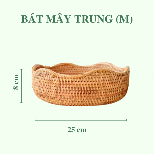 ảnh của sản phẩm Bát Mây Tròn Viền Lượn Sóng - Khay Mây Viền Sen - Rattan Storage Basket số 6