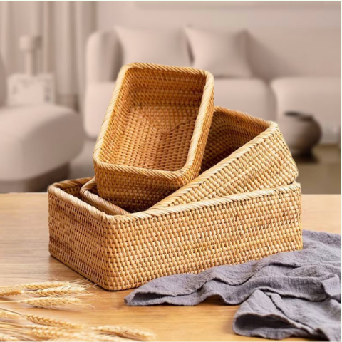 Giỏ mây chữ nhật đựng đồ - Rổ mây đựng mỹ phẩm để bàn, decor chụp ảnh sản phẩm giá 135,000 đang rẻ nhất thị trường