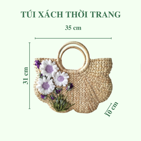 ảnh của sản phẩm Giỏ xách lục bình thêu tay có lót vải và khoá kéo số 4