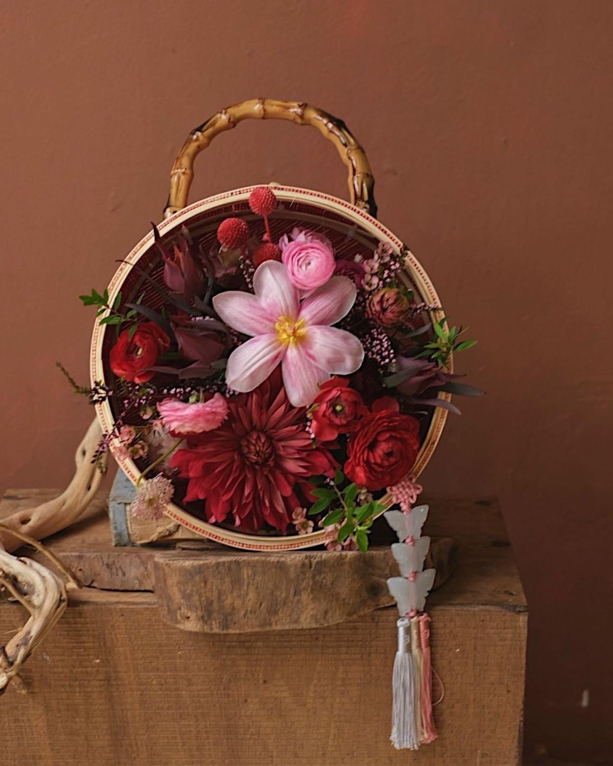 ảnh của sản phẩm Giỏ cắm hoa tròn bằng tre - Giỏ tre tròn cắm hoa, đựng trái cây số 5