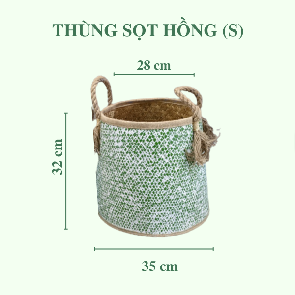 ảnh của sản phẩm Thùng Sọt Đựng Đồ Lớn - Thùng Sọt Cỏ Bàng Sơn Hồng - Xanh số 6