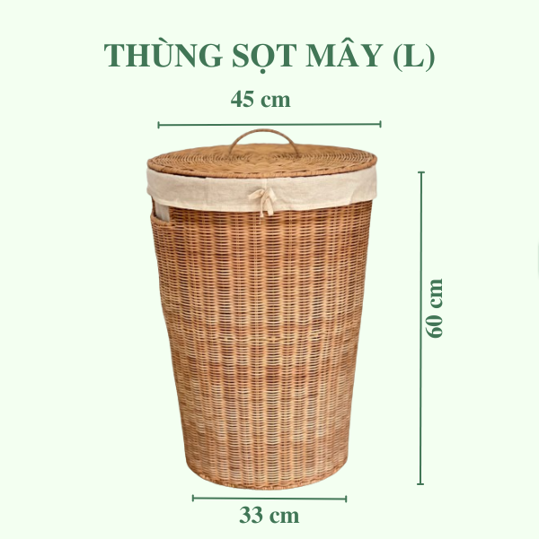 ảnh của sản phẩm Thùng Sọt Tròn Đựng Quần Áo siêu to - Thùng Đựng Đồ Mây có vải lót số 4