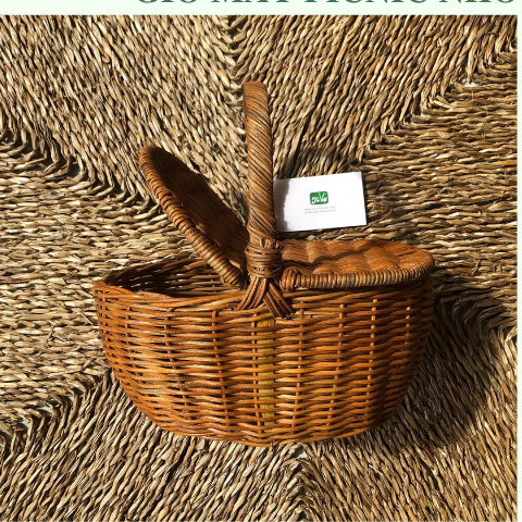 Giỏ Mây Picnic Có Nắp Đựng Đồ - Giỏ Mây Đi Du Lịch, Dã Ngoại để Chụp Ảnh/ Trang Trí giá 180,000 đang rẻ nhất thị trường