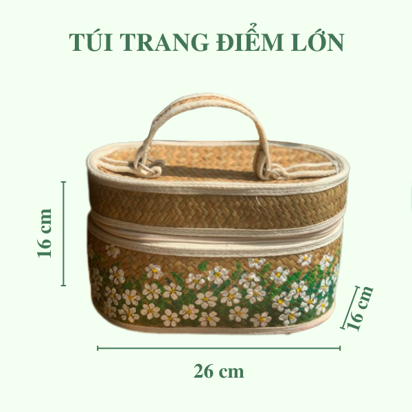 ảnh của sản phẩm Túi đựng mỹ phẩm thời trang - Giỏ xách đựng đồ trang điểm bằng cỏ bàng số 6
