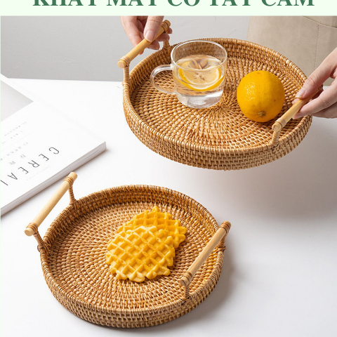 Khay Mây Tròn có Tay Cầm Đựng Đồ Ăn - Khay Mây Guột Trang Trí Decor - Rattan Tray giá 100,000 đang rẻ nhất thị trường