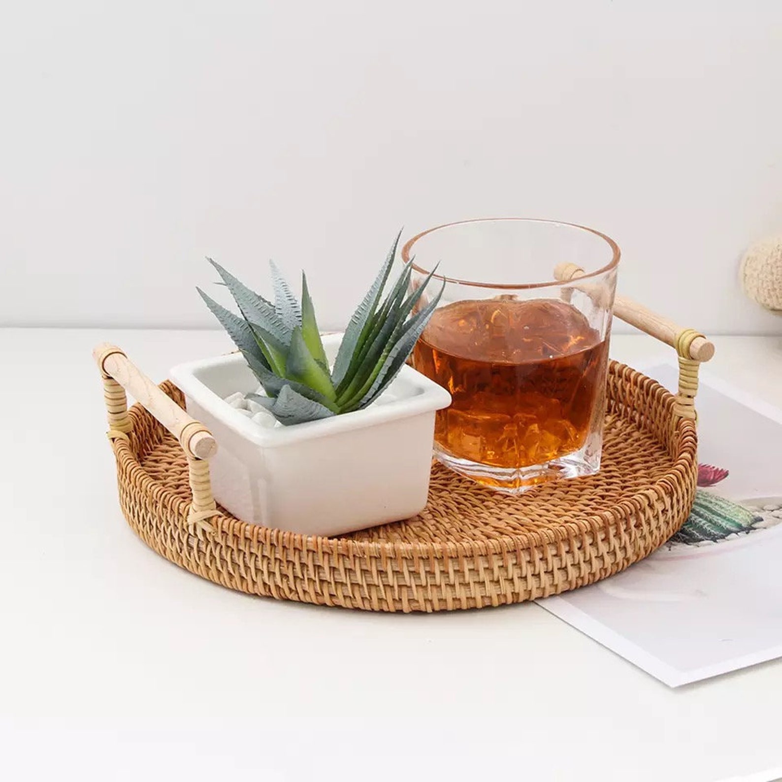 ảnh của sản phẩm Khay Mây Tròn có Tay Cầm Đựng Đồ Ăn - Khay Mây Guột Trang Trí Decor - Rattan Tray số 6