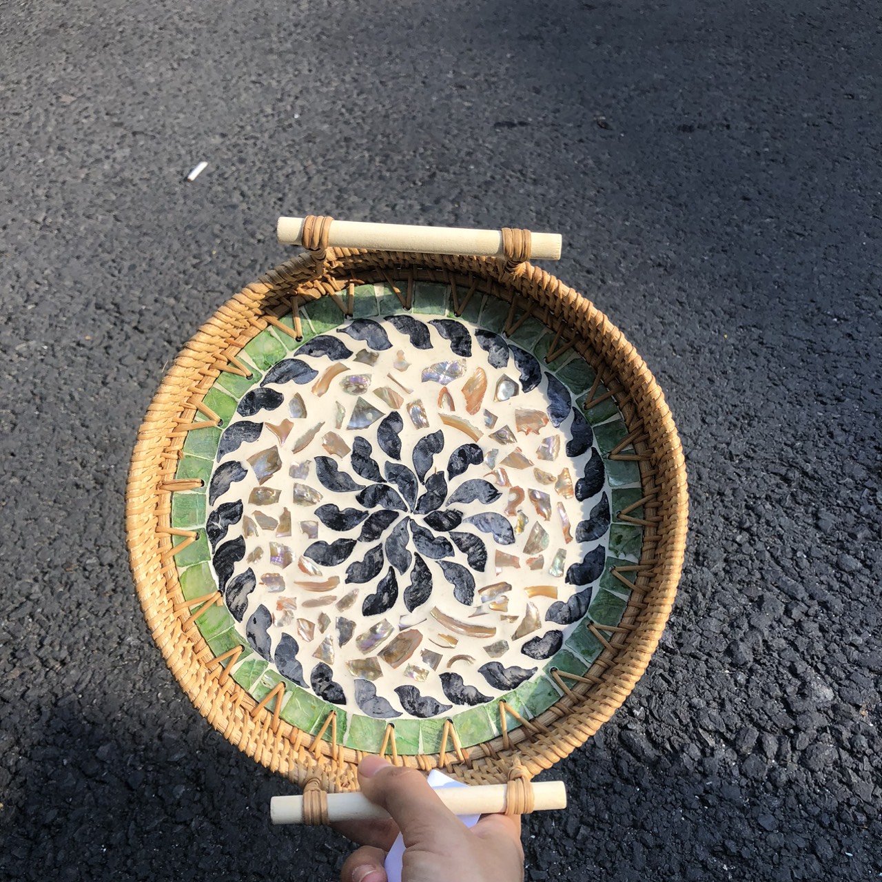 ảnh của sản phẩm Khay Mây Khảm Trai Có Tay Cầm Đựng đồ ăn decor Chụp Ảnh - Rattan Tray số 12
