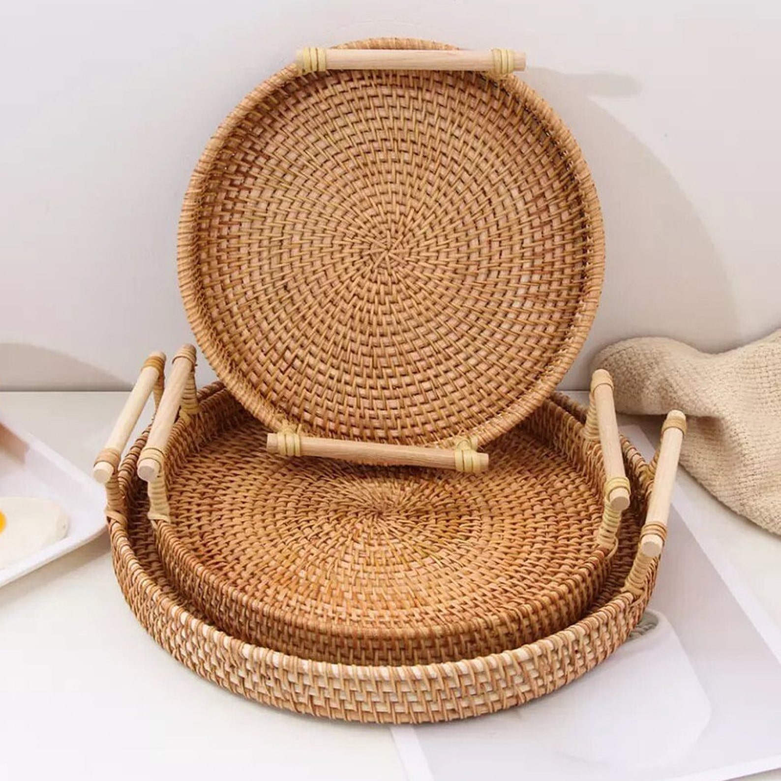 ảnh của sản phẩm Khay Mây Tròn có Tay Cầm Đựng Đồ Ăn - Khay Mây Guột Trang Trí Decor - Rattan Tray số 7