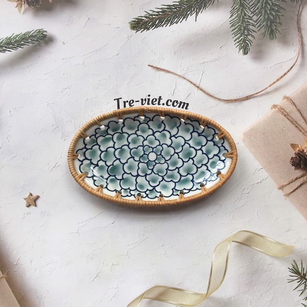 ảnh của sản phẩm Đĩa Sứ Đan Mây - Đĩa Mây Oval Kết Hợp Gốm Sứ số 8