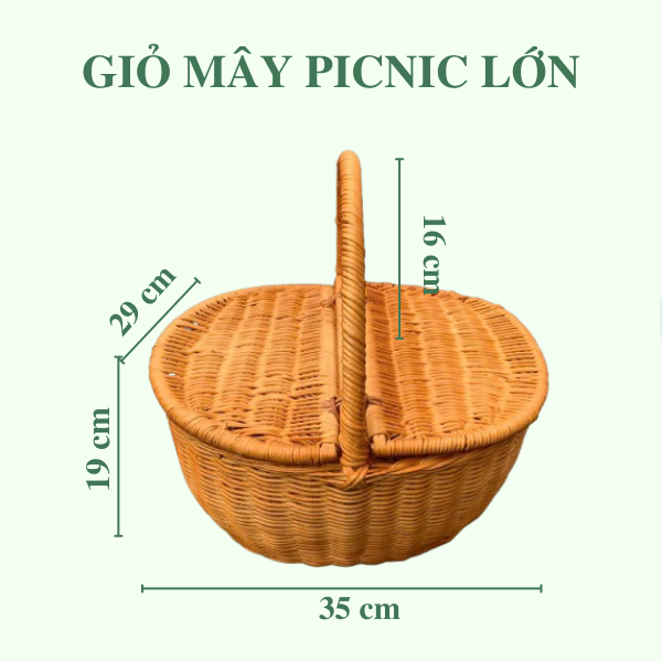 ảnh của sản phẩm Giỏ Mây Picnic Có Nắp Đựng Đồ - Giỏ Mây Đi Du Lịch, Dã Ngoại để Chụp Ảnh/ Trang Trí số 10