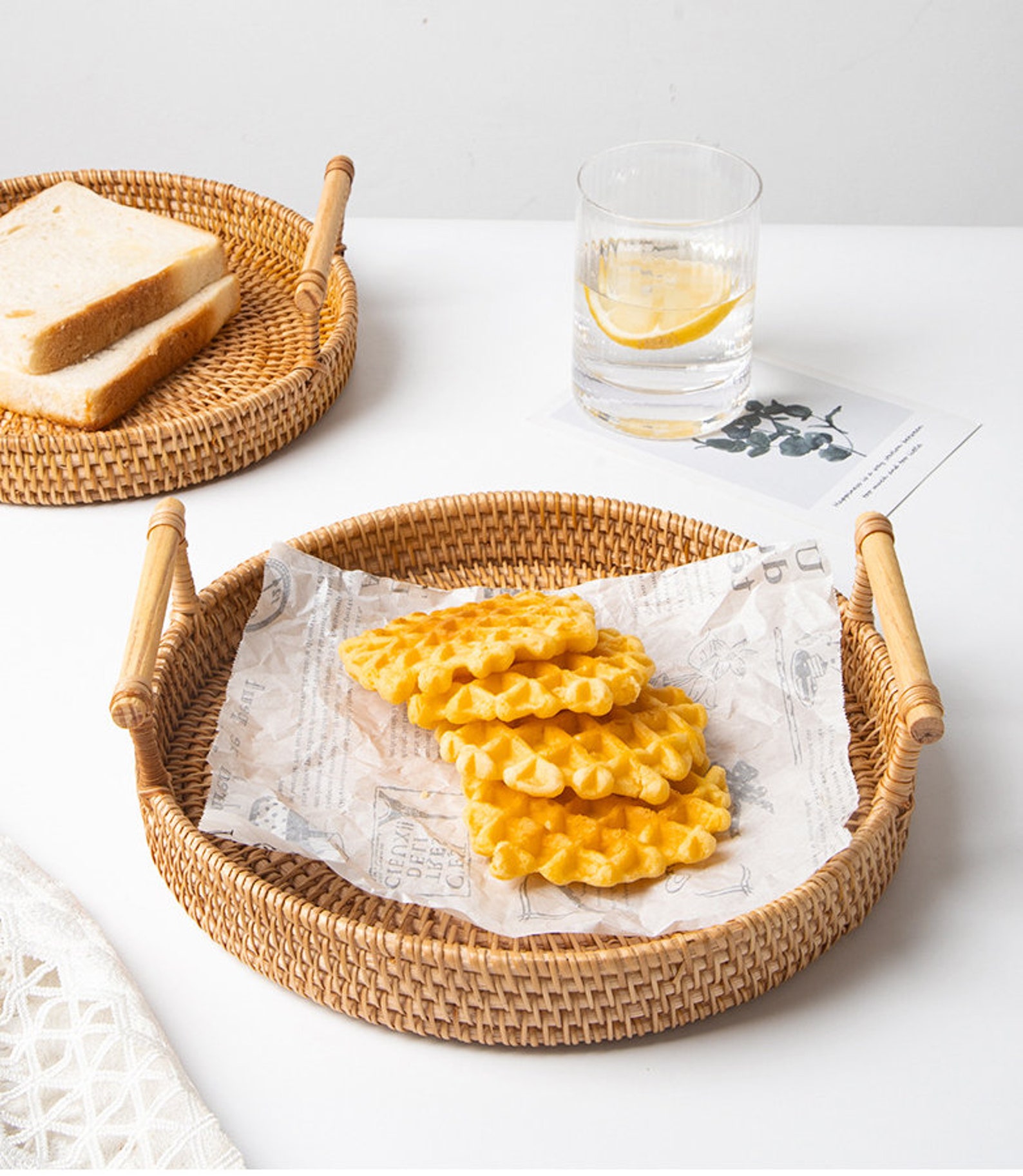 ảnh của sản phẩm Khay Mây Tròn có Tay Cầm Đựng Đồ Ăn - Khay Mây Guột Trang Trí Decor - Rattan Tray số 5