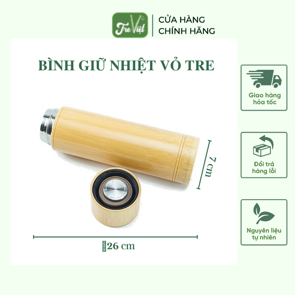 Bình giữ nhiệt bằng tre - Bamboo Thermos Flask 500ml giá 230,000 đang rẻ nhất thị trường